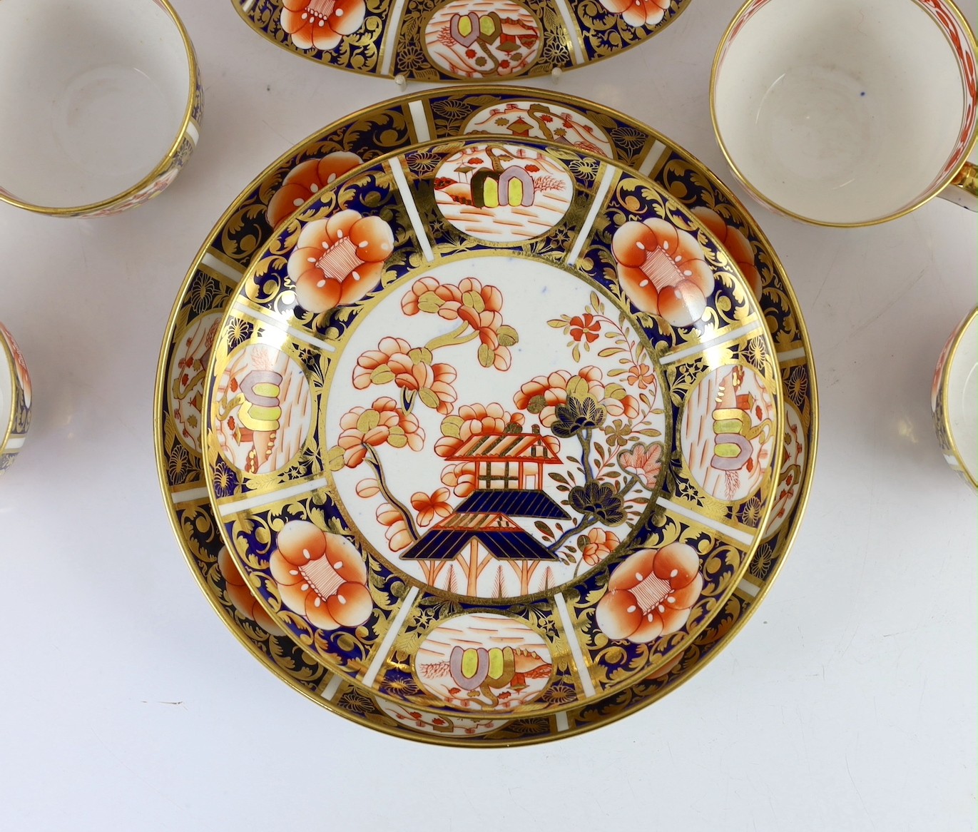 A Spode part tea service painted in Imari style with pattern 1956, c.1820